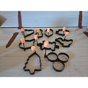 Lot of 9 Cookie Cutter Norpro Non Stick Metal Egg Pancake Molds Wood Handle